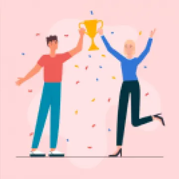 Illustration zwei Personen mit Award